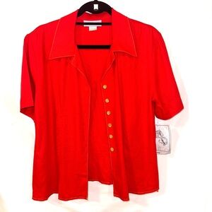Ciel Blue Vtg Button Front Jacket Top Size M Red Linen Blend Short Sleeves NWT